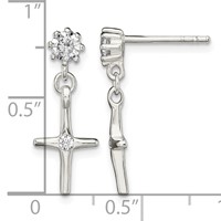 Sterling Silver Polished CZ Cross Post Dangle Earrings view 4