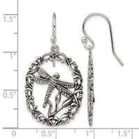 Sterling Silver Antiqued Dragonfly Dangle Shepherds Hook Earrings view 4