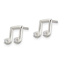 Sterling Silver Polished CZ Musical Notes Post Earrings view 2