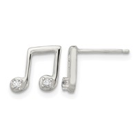 Sterling Silver Polished CZ Musical Notes Post Earrings view 1