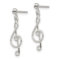 Sterling Silver Polished Treble Clef Post Dangle Earrings view 2
