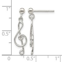 Sterling Silver Polished Treble Clef Post Dangle Earrings view 4