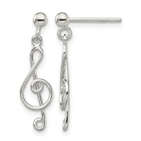 Sterling Silver Polished Treble Clef Post Dangle Earrings view 1