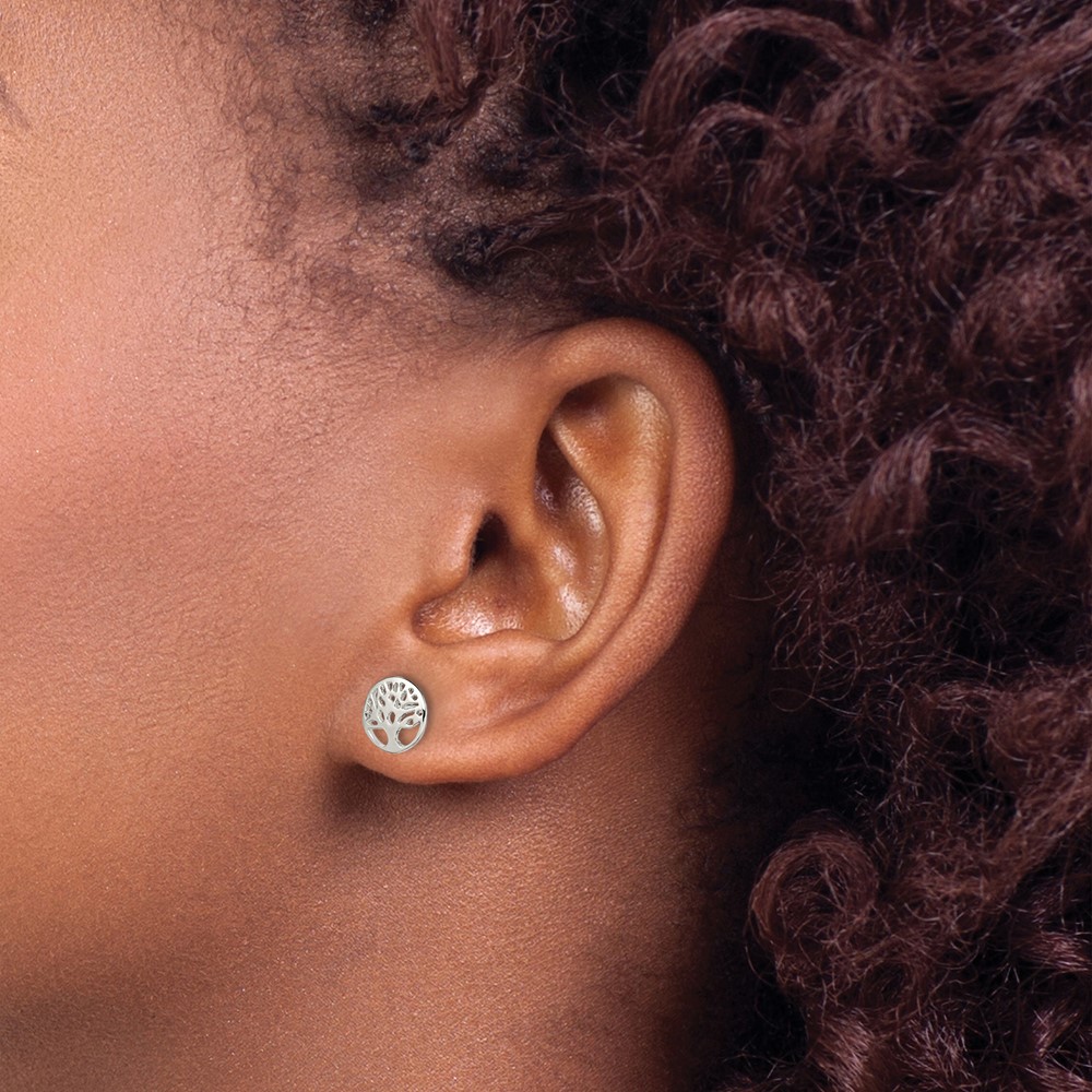 Sterling Silver Rhodium-plated Tree Post Earrings (QE13558)