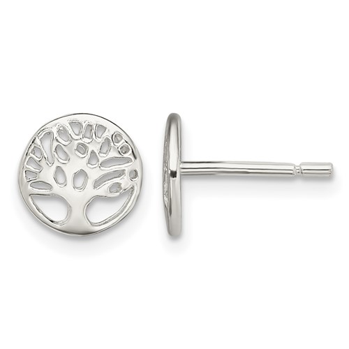 Sterling Silver Rhodium-plated Tree Post Earrings