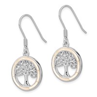 Sterling Silver Rhodium-plated White Mop Tree of Life Earrings view 2