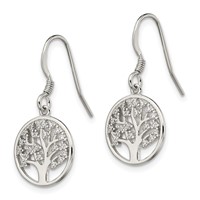 Sterling Silver Rhod-pltd CZ Tree of Life Dangle Shepherd Hook Earrings view 2