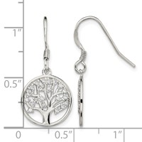 Sterling Silver Rhod-pltd CZ Tree of Life Dangle Shepherd Hook Earrings view 4