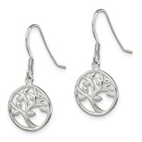 Sterling Silver Polished Tree Dangle Shepherd Hook Earrings view 2