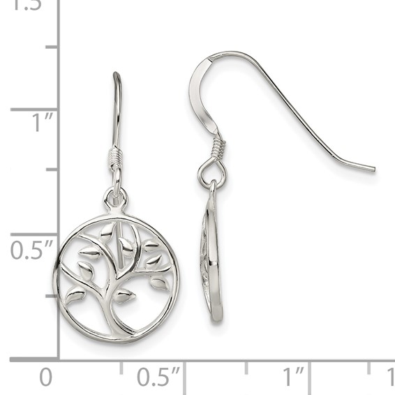 Sterling Silver Polished Tree Dangle Shepherd Hook Earrings