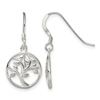 Sterling Silver Polished Tree Dangle Shepherd Hook Earrings view 1