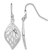 Sterling Silver Rhodium-plated Leaf Polished Dangle Earrings view 1