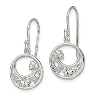 Sterling Silver Rhodium-plated Circle Clover Celtic Knot Dangle Earrings view 2