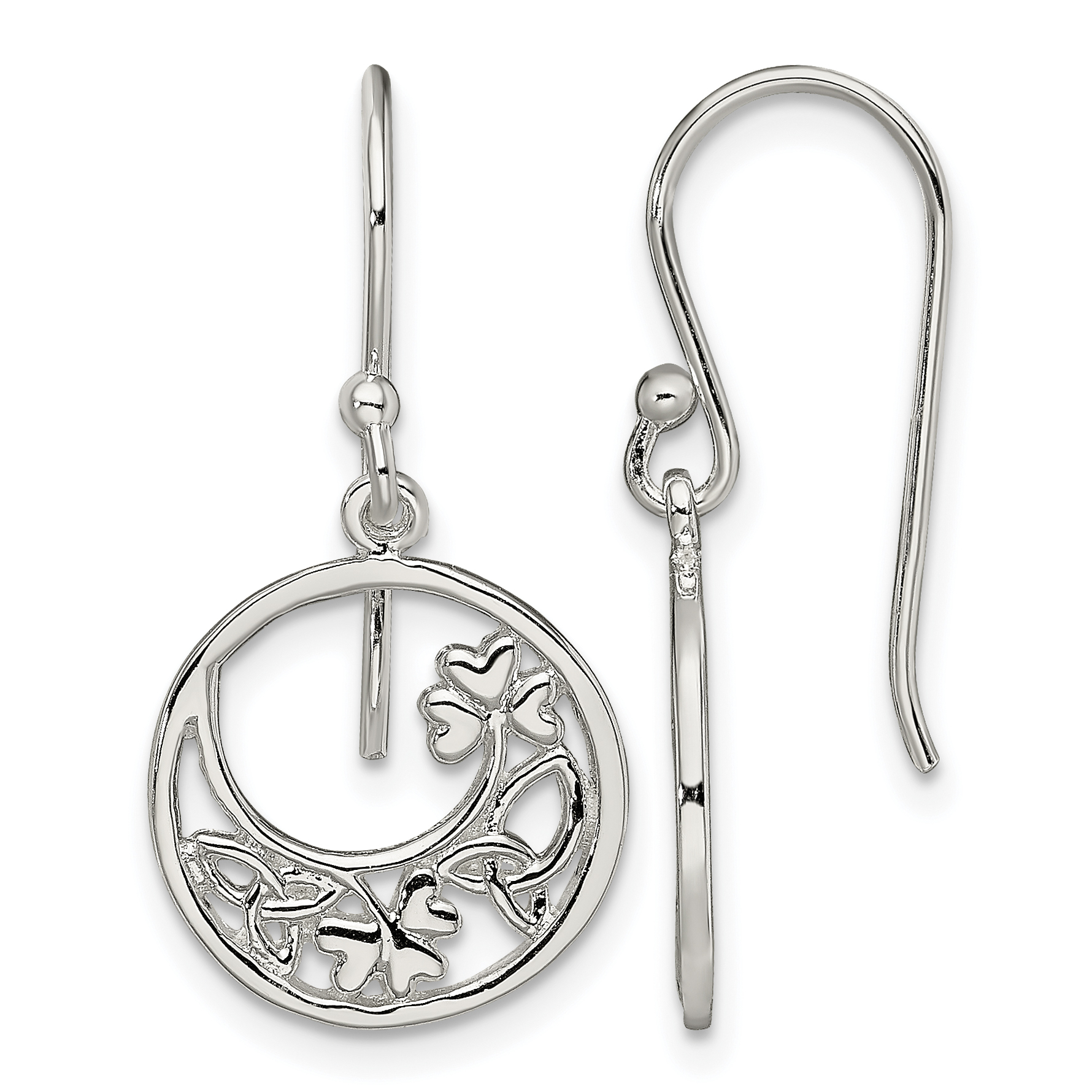 Sterling Silver Rhodium-plated Circle Clover/Celtic Knot Dangle Earrings (QE13567)