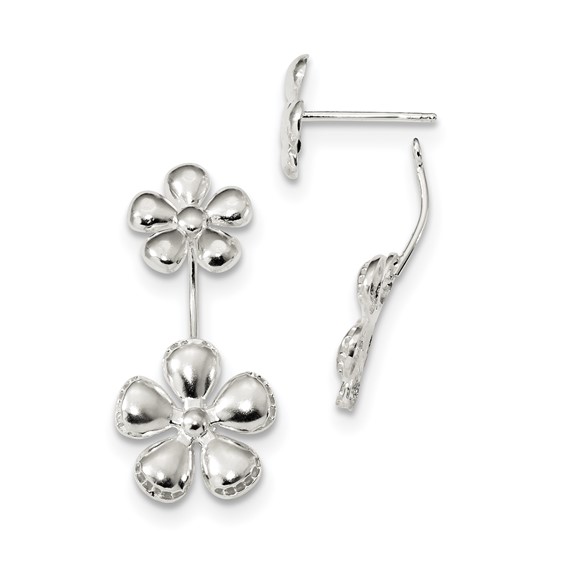 Sterling Silver Front & Back Polished Flower Earrings