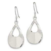Sterling Silver Polished & Laser-cut Teardrop Dangle Earrings view 2