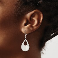 Sterling Silver Polished & Laser-cut Teardrop Dangle Earrings view 3