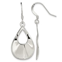 Sterling Silver Polished & Laser-cut Teardrop Dangle Earrings view 1