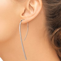 Sterling Silver Rhodium-plated Polished Textured Threader Earrings view 3