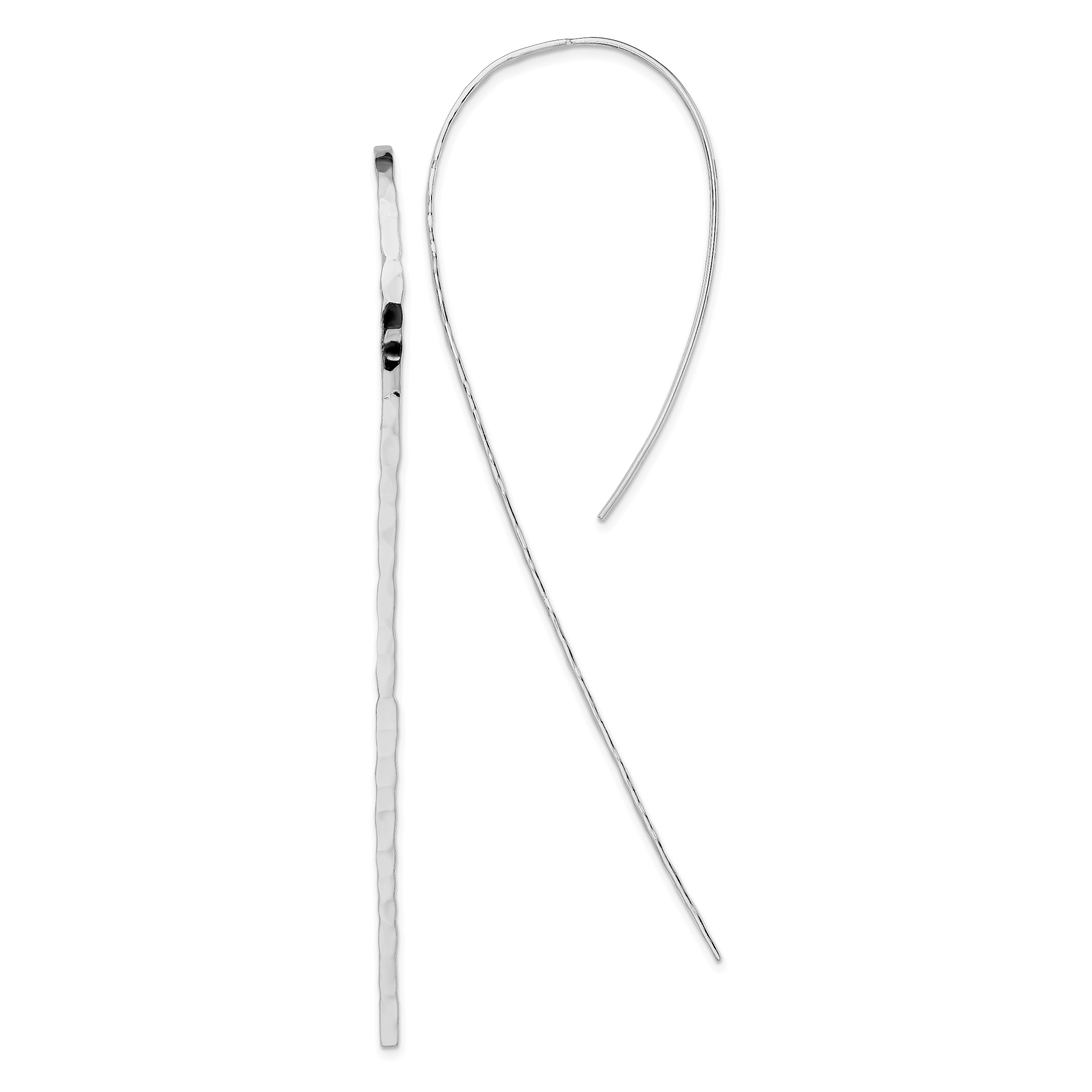 Sterling Silver Rhodium-plated Polished Textured Threader Earrings (QE13584)