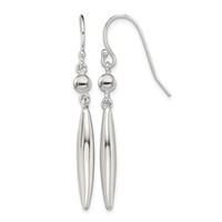 Sterling Silver Polished Bead & Elongated Oval Dangle Earrings view 1