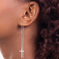 Sterling Silver Rhodium-plated Polished Latin Cross Threader Earrings view 3