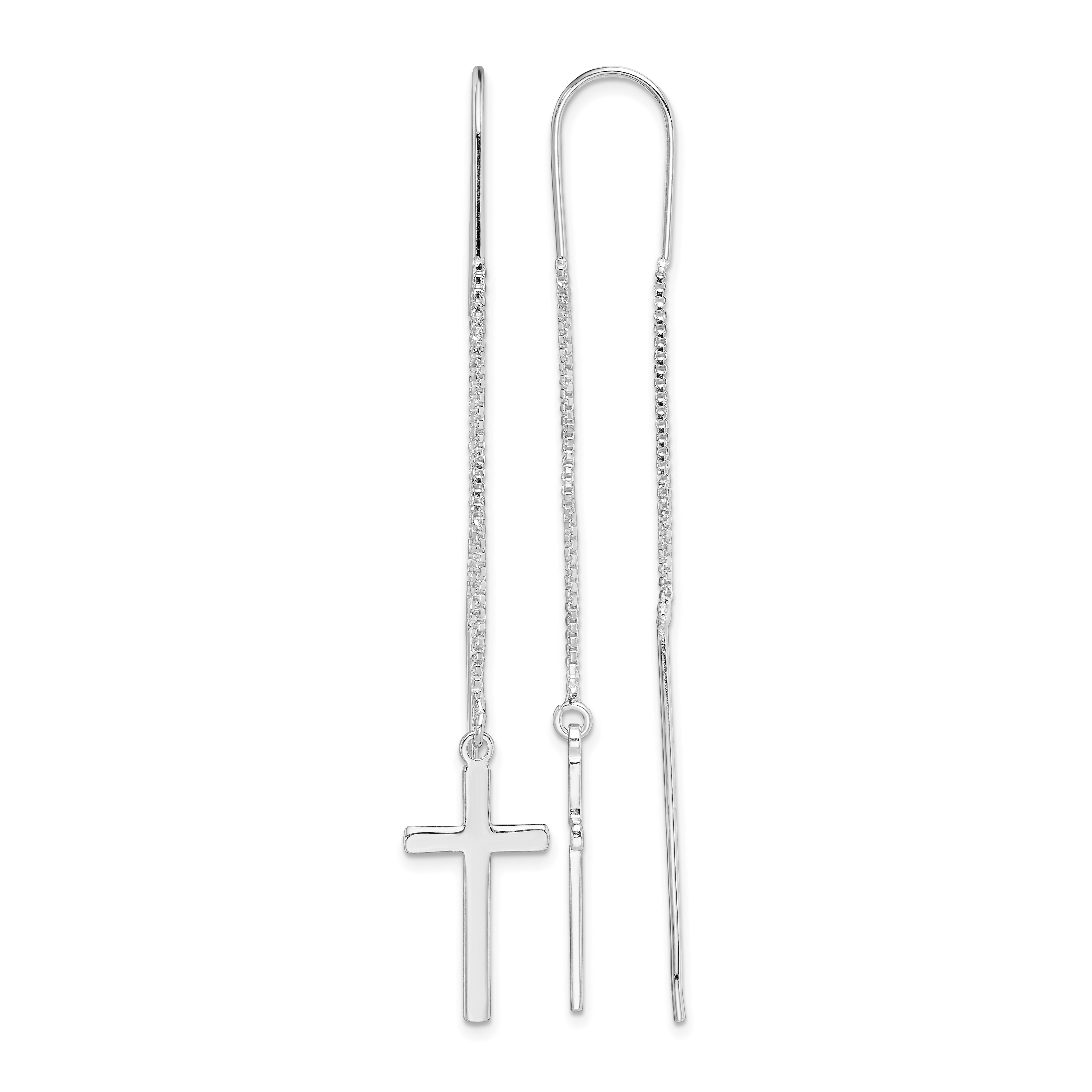 Sterling Silver Rhodium-plated Polished Latin Cross Threader Earrings (QE13600)