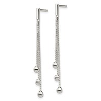 Sterling Silver Polished 3-Strand Chain & Beaded Post Dangle Earrings view 2