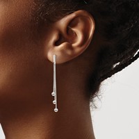 Sterling Silver Polished 3-Strand Chain & Beaded Post Dangle Earrings view 3