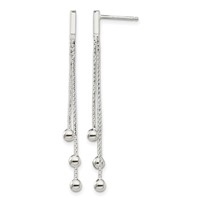 Sterling Silver Polished 3-Strand Chain & Beaded Post Dangle Earrings view 1