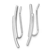 Sterling Silver Rhod-plated Polished Double Curved Bar Ear Climber Earrings view 2