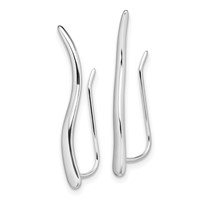 Sterling Silver Rhodium-plated Polished Curved Line Ear Climber Earrings view 2