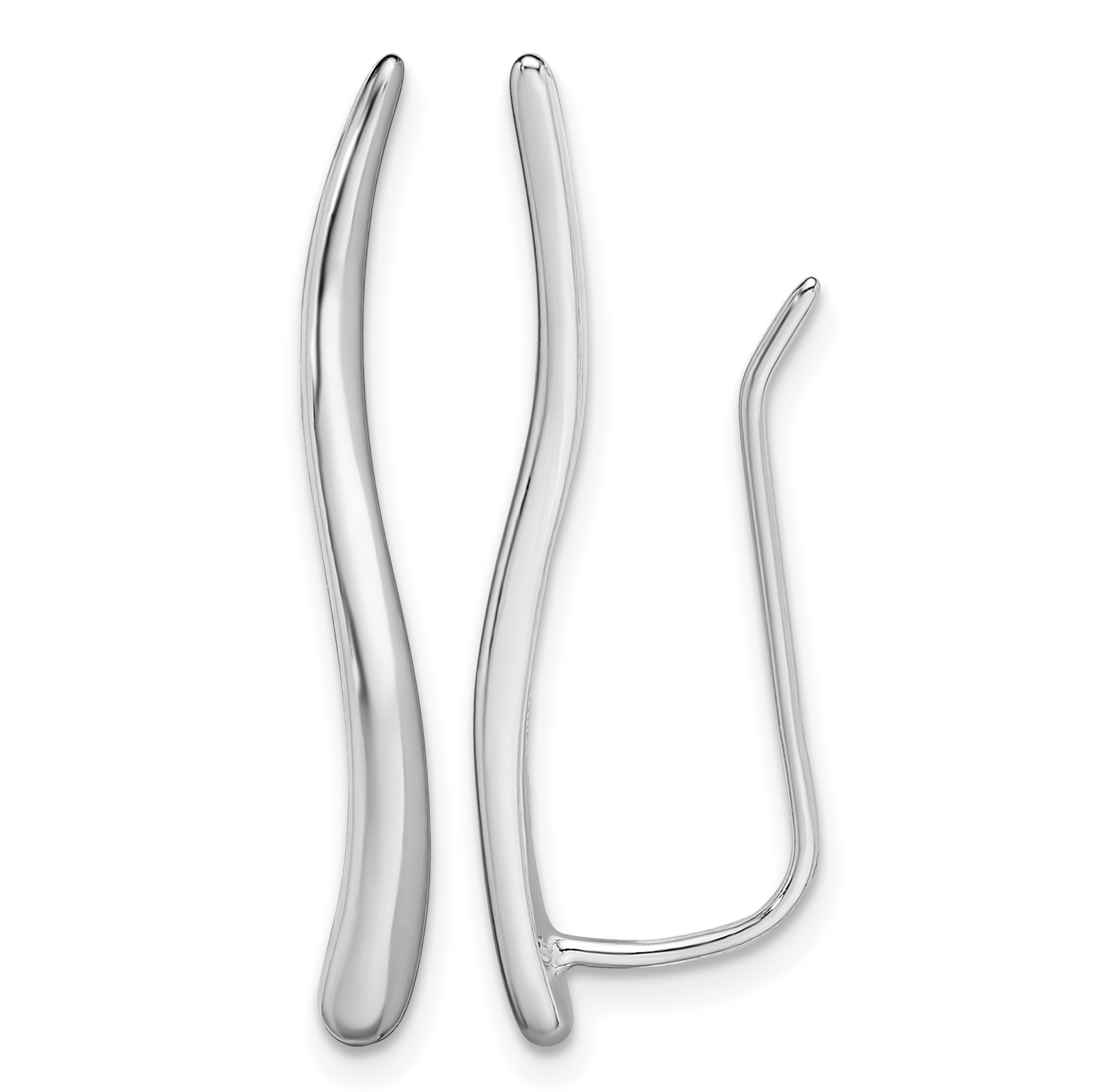 Sterling Silver Rhodium-plated Polished Curved Line Ear Climber Earrings (QE13610)