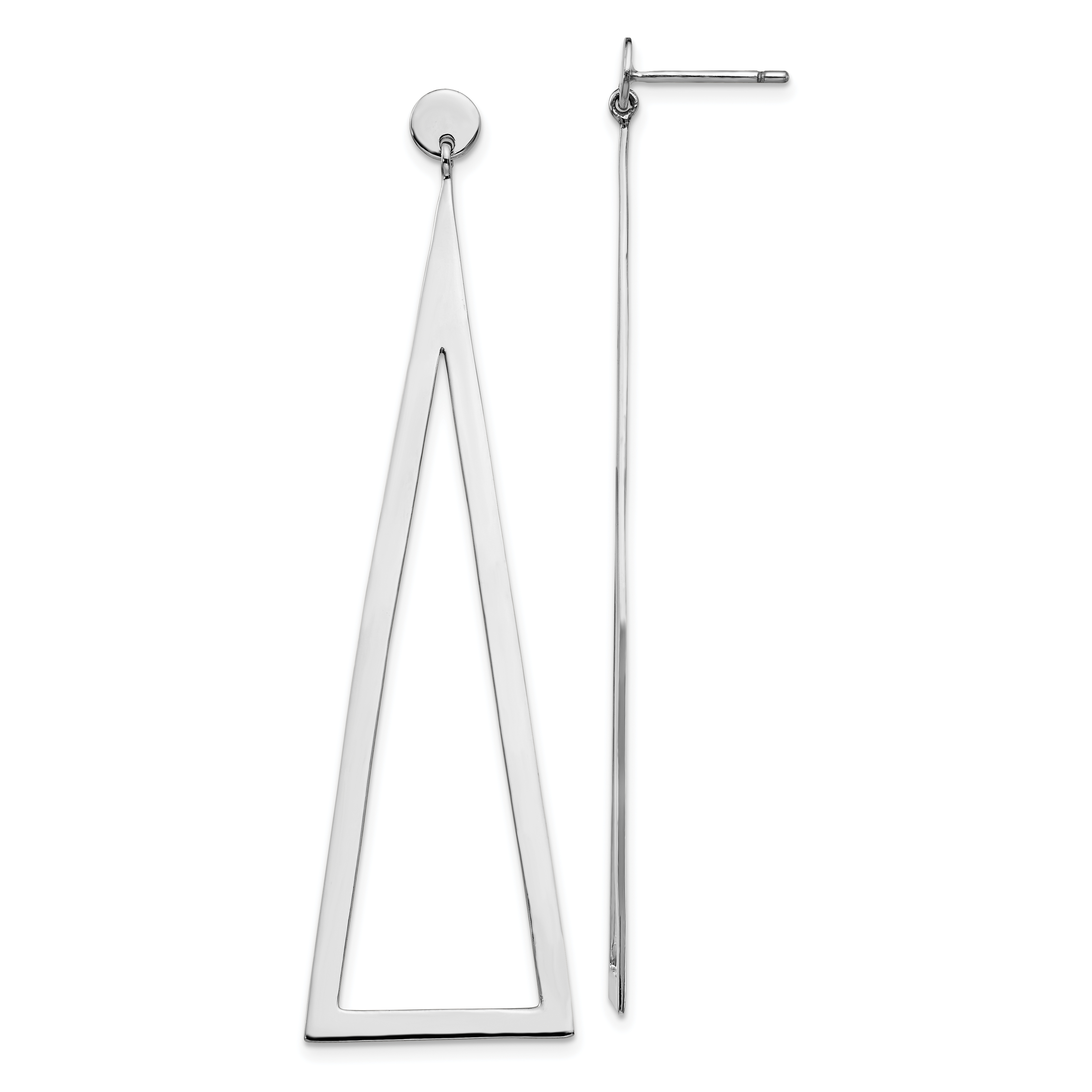 Sterling Silver Rhodium-plated Polished Triangle Post Dangle Earrings (QE13623)