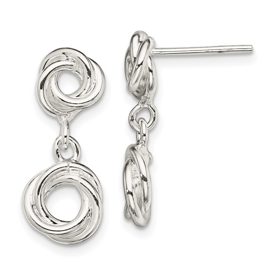 Sterling Silver Rhodium-plated Knot Polished Dangle Earrings