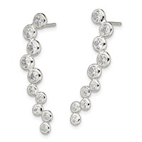 Sterling Silver Rhod-plated Polished Bezel CZ Post Ear Climber Earrings view 2