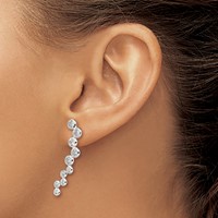 Sterling Silver Rhod-plated Polished Bezel CZ Post Ear Climber Earrings view 3