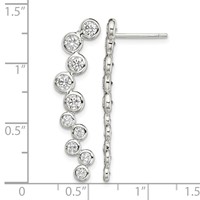 Sterling Silver Rhod-plated Polished Bezel CZ Post Ear Climber Earrings view 4