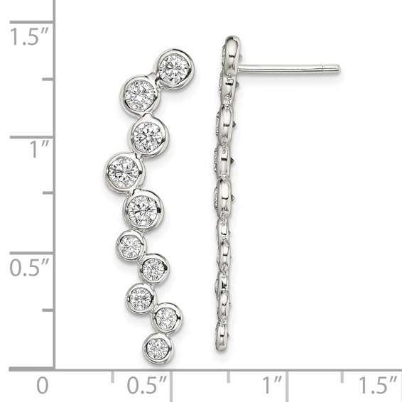 Sterling Silver Rhod-plated Polished Bezel CZ Post Ear Climber Earrings