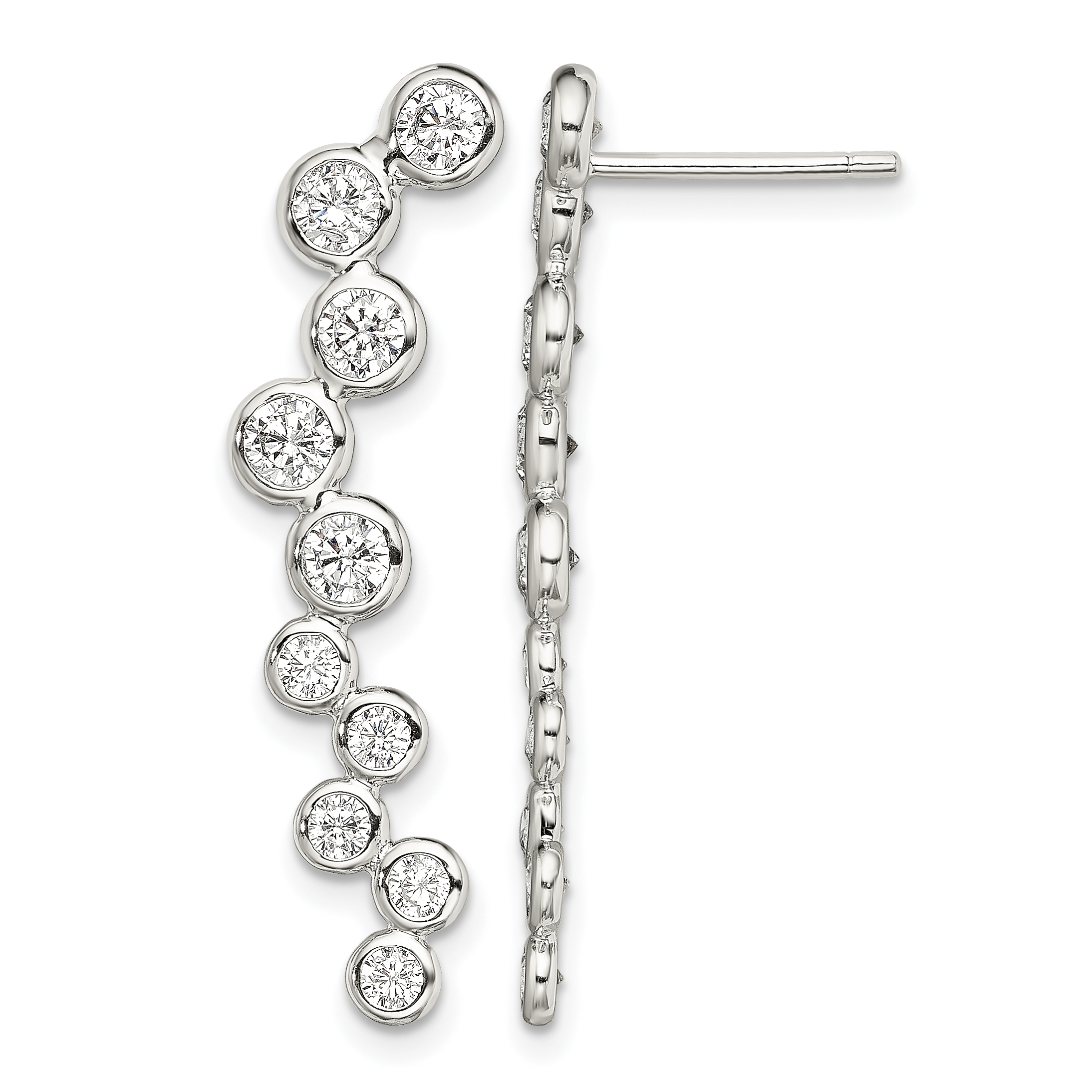 Sterling Silver Rhod-plated Polished Bezel CZ Post Ear Climber Earrings (QE13644)