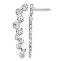 Sterling Silver Rhod-plated Polished Bezel CZ Post Ear Climber Earrings view 1