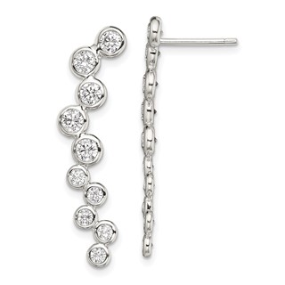 Sterling Silver Rhod-plated Polished Bezel CZ Post Ear Climber Earrings
