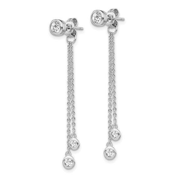 Sterling Silver RH-plated CZ & Chain Front & Back Post Dangle Earrings