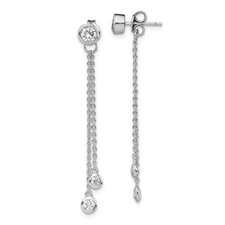Sterling Silver RH-plated CZ & Chain Front & Back Post Dangle Earrings