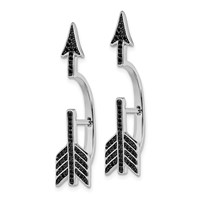 Sterling Silver Rhodium-plated Polished Black CZ Arrow Hinged Post Earrings view 2