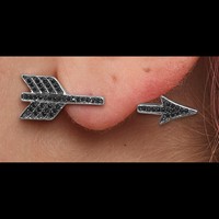 Sterling Silver Rhodium-plated Polished Black CZ Arrow Hinged Post Earrings view 4