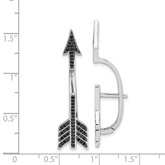 Sterling Silver Rhodium-plated Polished Black CZ Arrow Hinged Post Earrings