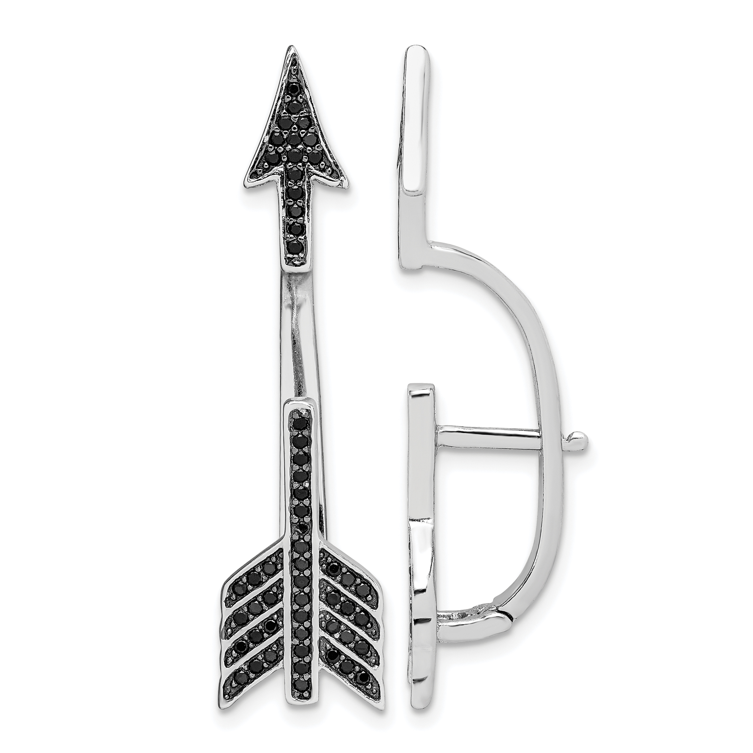 Sterling Silver Rhodium-plated Polished Black CZ Arrow Hinged Post Earrings (QE13657)