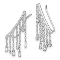 Sterling Silver Rhodium-plated Polished Fancy CZ Dangle Ear Climber Earring view 2