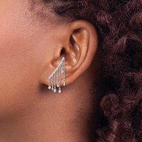 Sterling Silver Rhodium-plated Polished Fancy CZ Dangle Ear Climber Earring view 3